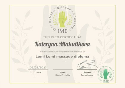Kamahealing Massage techniques certificate
